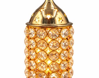 Brass Crystal Diya Lamp | Indian Home Decor, Table Lamp, Housewarming Gift