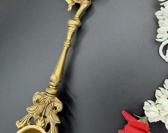 Handcrafted Brass Ganesha Pooja Spoon – Hindu Ritual Altar Decor