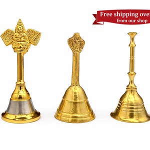 Massivem Messing Pooja Glocken | Traditioneller hinduistischer Tempel Ghanti für Home Mandir, Aarti, tägliche Pooja