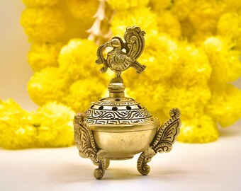 Quemador de incienso de pavo real de latón antiguo - Decoración para meditación zen