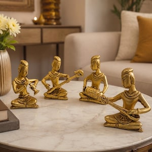 Handcrafted Brass Musician Figurines | Indian Folk Art Showpiece|housewarming present