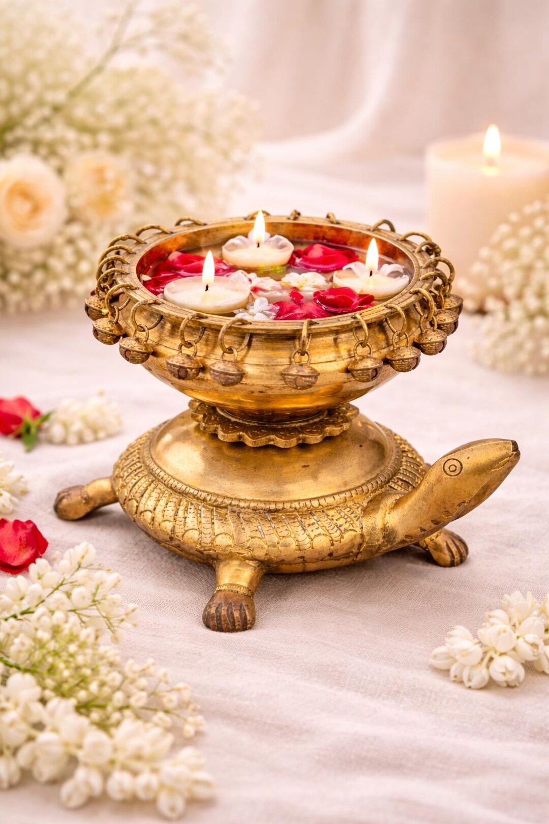 Handcrafted Brass Turtle Urli With Bells | Indian Pooja & Festive Home ...