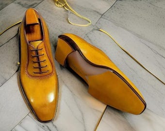 Handmade Tan Leather Oxford Shoes, Men's Formal Dress Shoes