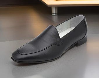 Handmade Black Leather Loafers, Men's Dress Shoes