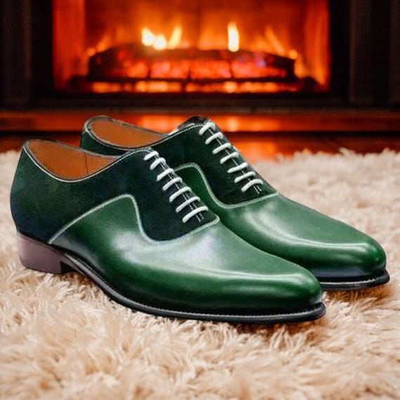 mens leather and suede dress shoes Bespoke Handmade Stylish Shoe, Green Oxford Men's Elevated Details