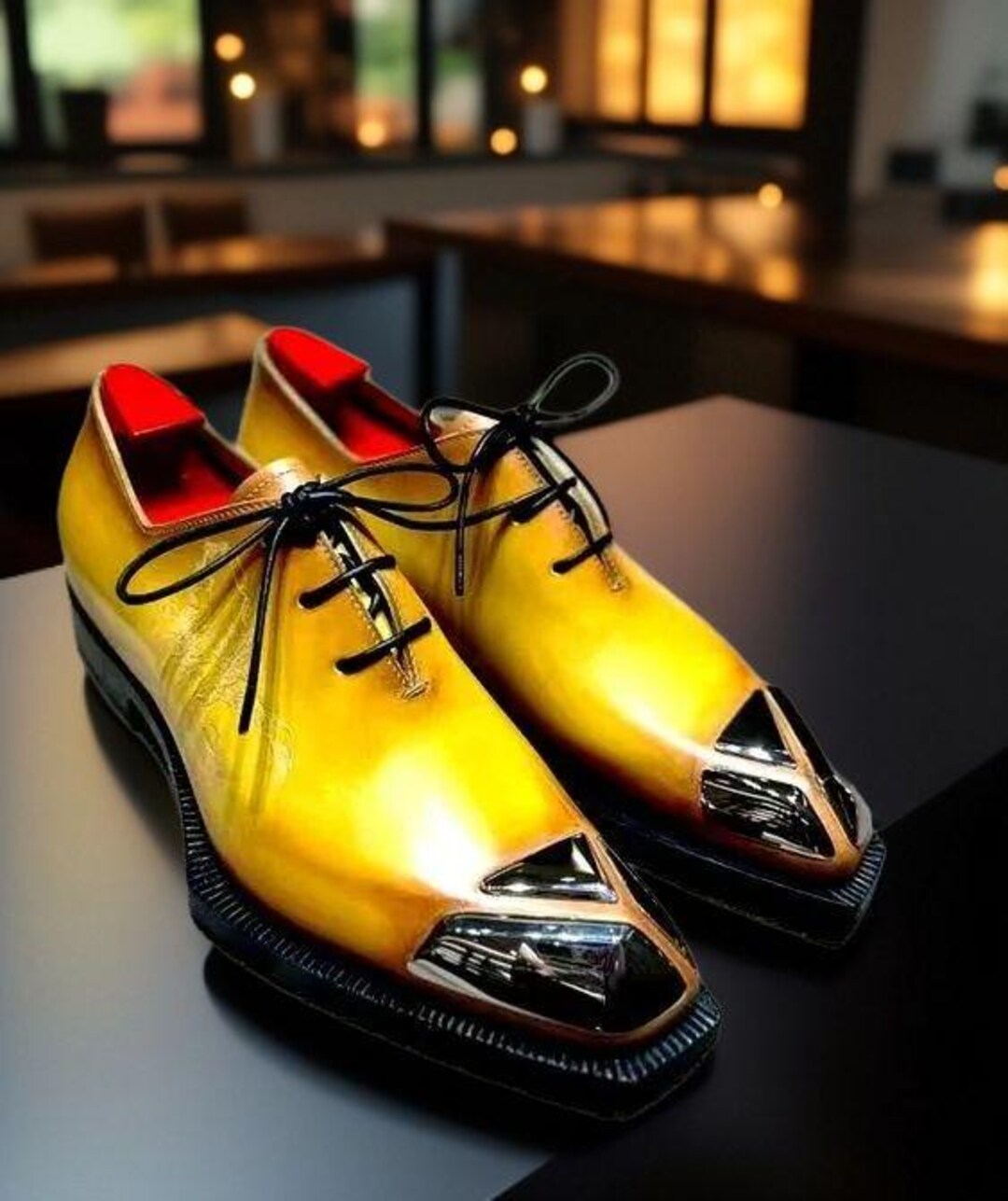 Handmade Yellow Leather Dress Shoes, Wholecut Leather - Etsy Israel