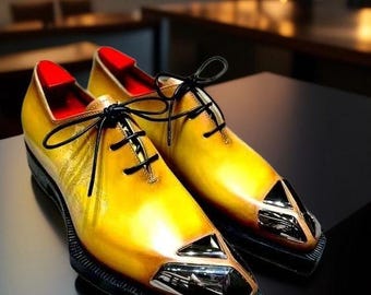 Handmade Yellow Leather Dress Shoes, Wholecut Leather
