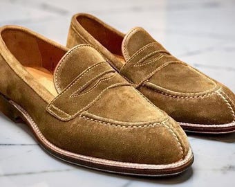 Handmade Men’s Suede Penny Loafer Shoes, Men Brown Moccasin Split Toe Shoe