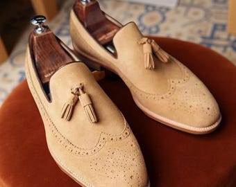 Mocasines de ante color canela hechos a mano - Zapatos elegantes para hombre