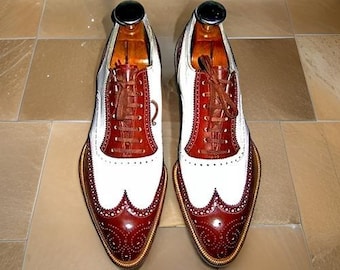 Men,s Handmade New Two-Tone Wingtip Leather Brogue Oxford Lace up Dress Shoes