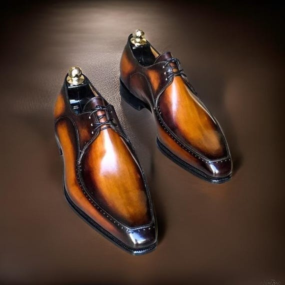burnished leather dress shoes Classic Burnished Brown Oxford Shoes for Formal & Professional Wear