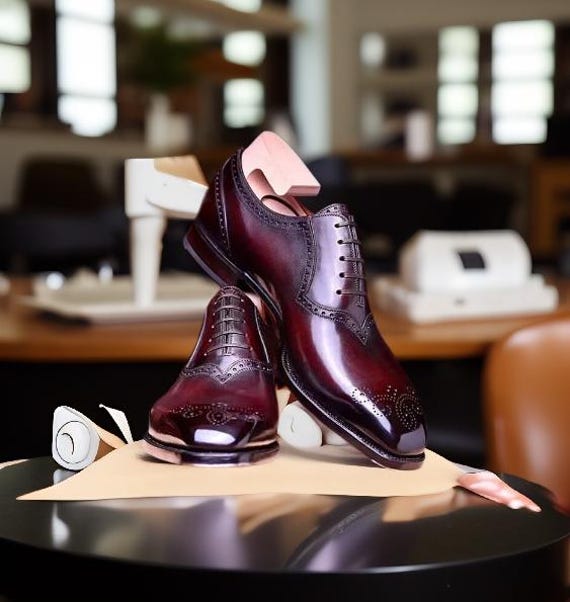 Bespoke Handmade Burgundy Shaded Oxford Whole Cut Formal Dress Shoes For Men Bespoke Handmade Burgundy Shaded Oxford Whole Cut Formal Dress Shoes For Men