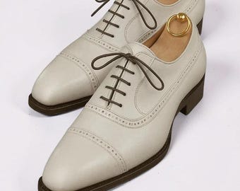 Latest Handmade Formal Halloween Best Oxford Lace Cap Toe Leather Shoes Gift Men