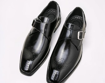 Chaussures habillées Oxford à brides pour hommes faites main en cuir synthétique polyuréthane pour fête de mariage formelles