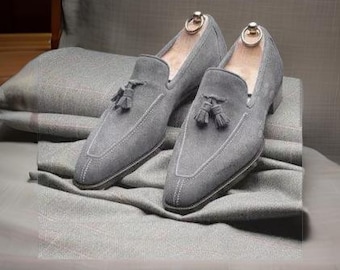 Zapatos mocasín de vestir para hombre hechos a mano en piel de ante