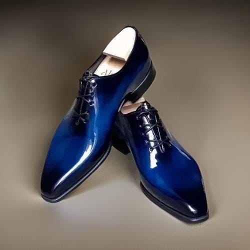 Royal Blue Blue Designer Dress Shoes Louis Vuitton Vendome Richelieu Men's Dress  Shoes Size Blue Patent