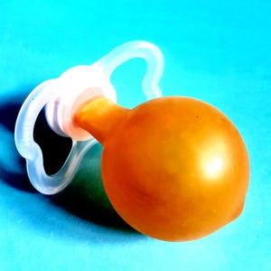 Adult pacifier - rarely seen big latex cherry &quot;olive&quot; teat - adult sized shields