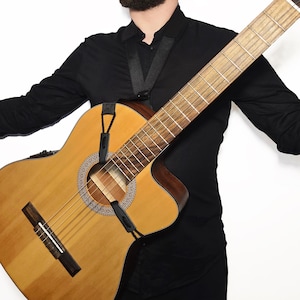 Tracolla per chitarra classica, tracolla nera per chitarra, stile cravatta, tracolla regolabile, per chitarra acustica, tracolla per chitarra con doppio gancio