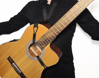 Correa de guitarra clásica, correa negra, ajustable, con doble gancho, para guitarra acústica.