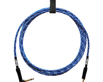 Blue Braided Instrument Cable: Angled 6.3mm Jack, Electric Guitar