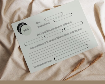 May include: A printable worksheet with a circle containing the number 2023. The worksheet has fields for a name, the length of a relationship, three qualities to admire, advice, and a favorite moment.