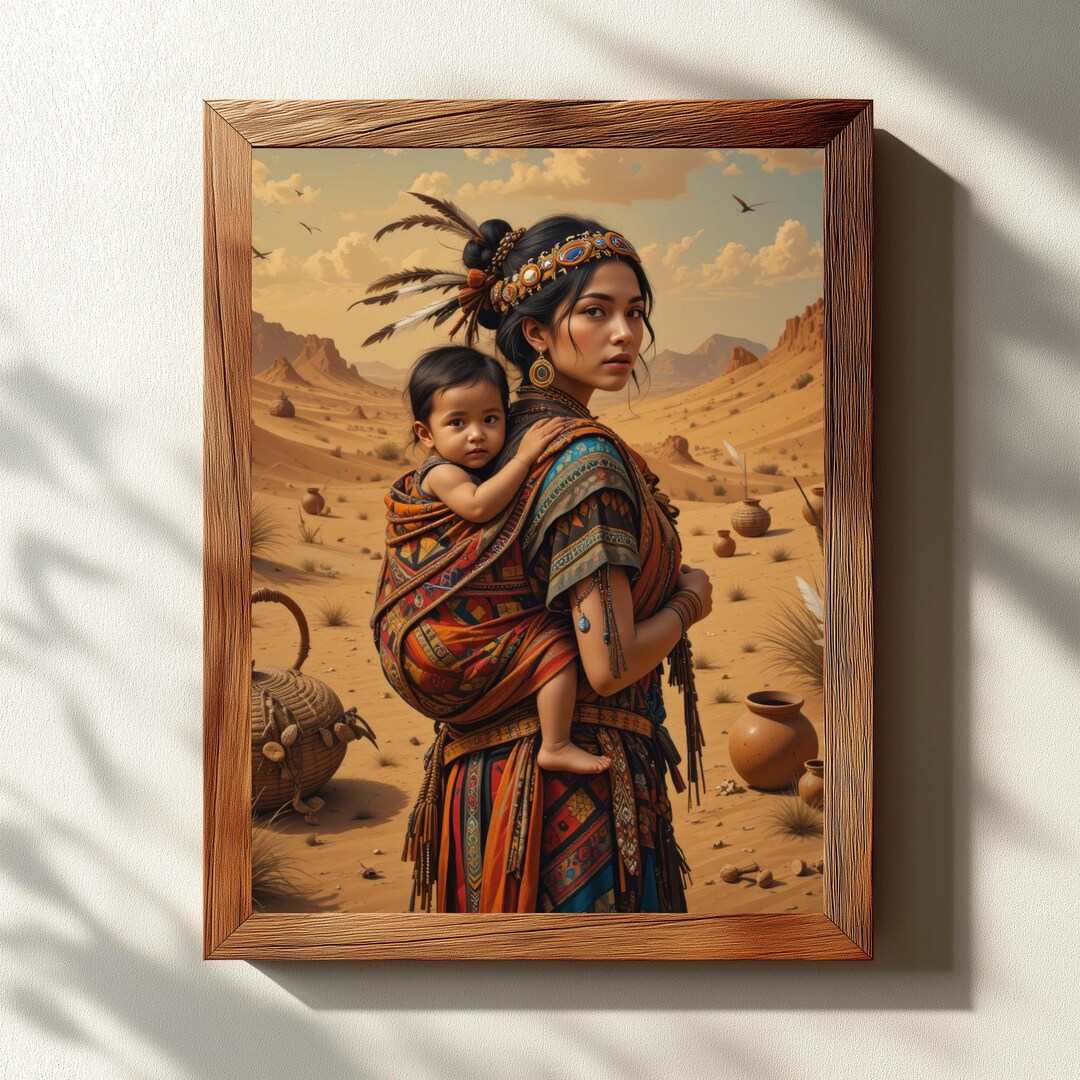Native American Mother and Child Digital Art, Ethnic Boho Printable ...