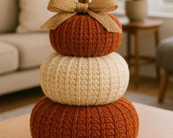 Stackable Pumpkin Crochet Pattern PDF, Pumpkin Trio Design, Fall Thanksgiving Halloween, Beginner Friendly