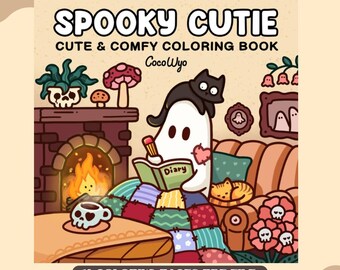 Cute & Spooky Coloring Book PDF Printable PNG Art Bold Halloween Ghosts Kawaii Creepy Cozy Coco Wyo Inspired Digital Designs