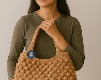 Crochet Bobble Hobo Bag Pattern: Two-Handle Wool Purse (PDF Download)