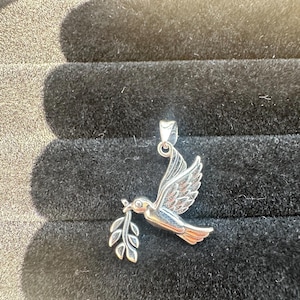 925 Sterling Silver Dove with Olive Branch Pendant | Peace Symbol Charm | Silver Bird Jewelry | Christian Necklace Charm
