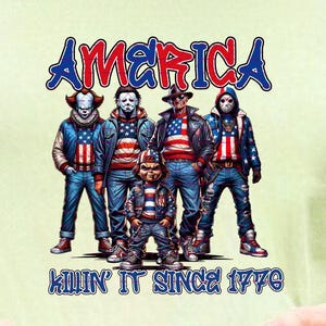 Design per maglietta horror patriottica USA, maglietta America Killin It Since 1776 in formato PNG, grafica del 4 luglio, idee per magliette spettrali per il Giorno dell'Indipendenza, png USA