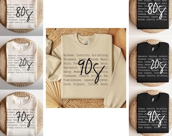 Sudadera retro de los años 70, 80 y 90, paquete PNG, camiseta de cumpleaños vintage, diseños minimalistas de cumpleaños retro, año de nacimiento, cumpleaños número 30, 40 y 50, PNG