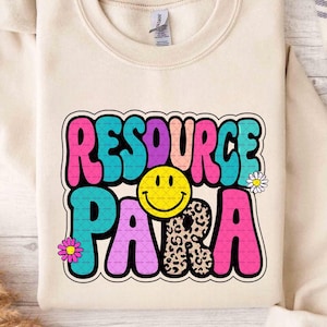 Leopard Print Smiley Face Teaching Assistant Png, Retro Resource Para Png, Colorful Sublimation Paraeducator Shirt Png Design, Teacher shirt