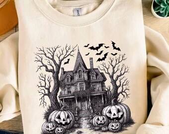 Haunted House Halloween PNG, Gothic Halloween horror t shirt Png Sublimation Design, Spooky Pumpkin Png, Haunted Mansion, Digital Download