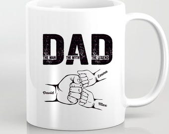 Dad The Man The Myth The Legend Png, Father's Day Fist Bump PNG, Personalized Kids Name Dad Shirt Design, Digital Download for Sublimation