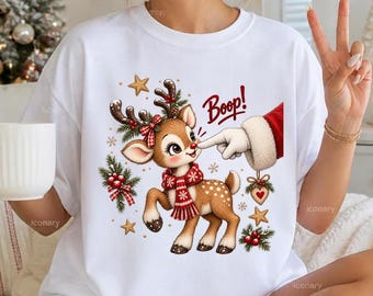 Boop Christmas Reindeer PNG, Cute Reindeer Sublimation Design, Funny Holiday Deer Shirt Graphic, Kawaii Christmas Animal Gift, Winter PNG