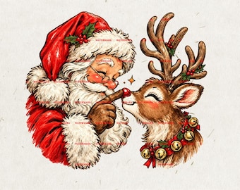 Christmas Sublimation Design, Santa Claus Reindeer PNG, Retro Vintage Santa Rudolph Shirt Png, Christmas Boop Digital Download, Holiday Png