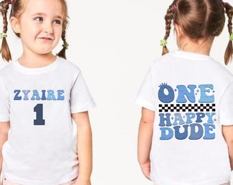 Personalized Name Custom Kids Birthday Png, One Happy Dude Birthday Shirt Png design, Boy Birthday Outfit Party Gift, Kids party