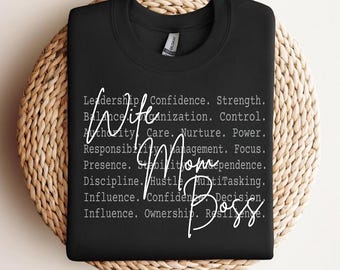 Wife Mom Boss PNG, Strong Women Empowerment Shirt Design, Feminine Leadership Quote, Boss Lady Sublimation PNG, Mother's Day, Mom Life png