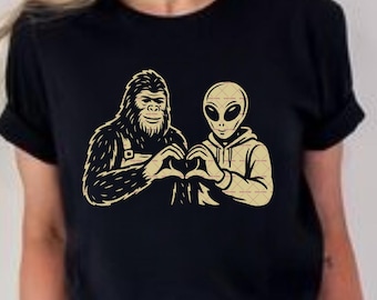 Alien Heart Hands and Bigfoot Svg Png file, Cryptid Funny Friend Shirt Png, Kids, School Stickers, Svg file, Png file, Mom dad, Trendy gift