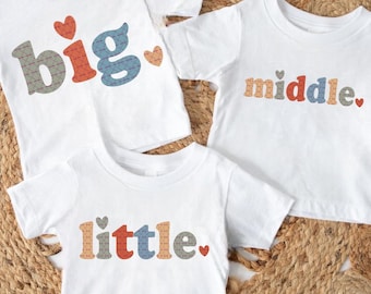 Big Middle Little Sibling Matching Shirts design, Baby Announcement T-Shirt Png, Family Custom ,Cousin Squad, Cute Heart Typography Design