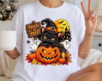 Black Cat Pumpkin PNG, Halloween Cat Sublimation Design, Spooky Pumpkin, Cute Witchy Fall PNG, Kitty Gift for Her, Horror png Trick or treat
