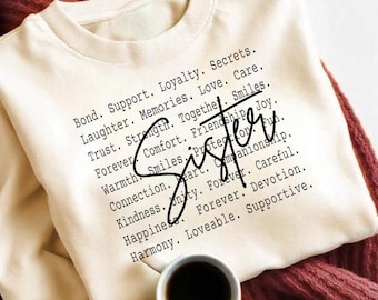 Sister Typography PNG, Sister Love Quote Design, Family Bond Text Art, Sister Gift Idea, Sister Sublimation PNG, Siblings matching tee