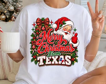 Merry Christmas From Texas PNG, Cowboy Santa Sublimation Design, Texas Christmas Shirt Graphic, Rustic Western Holiday Art, Country Gift