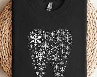 Dental Snowflake Tooth Sweatshirt design, Winter Dentist Sweatshirt ideas, Winter Hygienist Shirt, Cute Dental Holiday Top, Christmas Gift