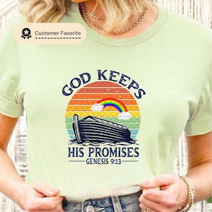 Kids Scripture Art,  God Keeps His Promises, Jesus Png, Noah's Ark Rainbow Genesis 9:13 Bible Verse Christian Shirt Png,