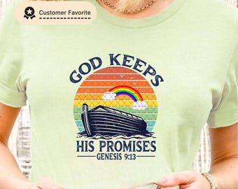 Kids Scripture Art,  God Keeps His Promises, Jesus Png, Noah's Ark Rainbow Genesis 9:13 Bible Verse Christian Shirt Png,