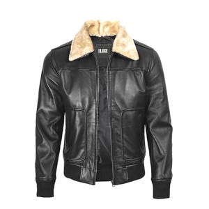 Men&#39;s Genuine Lambskin Leather Bomber Jacket: Aviator Style with Fur Collar