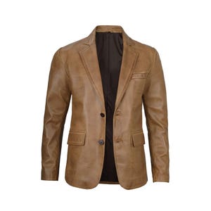 Men&#39;s Leather Blazer - Cognac Vintage Leather Blazer For Men&#39;s - Premium Sheep Leather Skin - Luxury Men&#39;s Leather Coat  For Party Wear