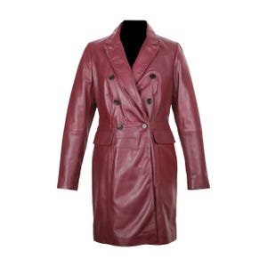 Handmade Maroon Leather Trench Coat: Urban Luxe Double-Breasted Long  Coat